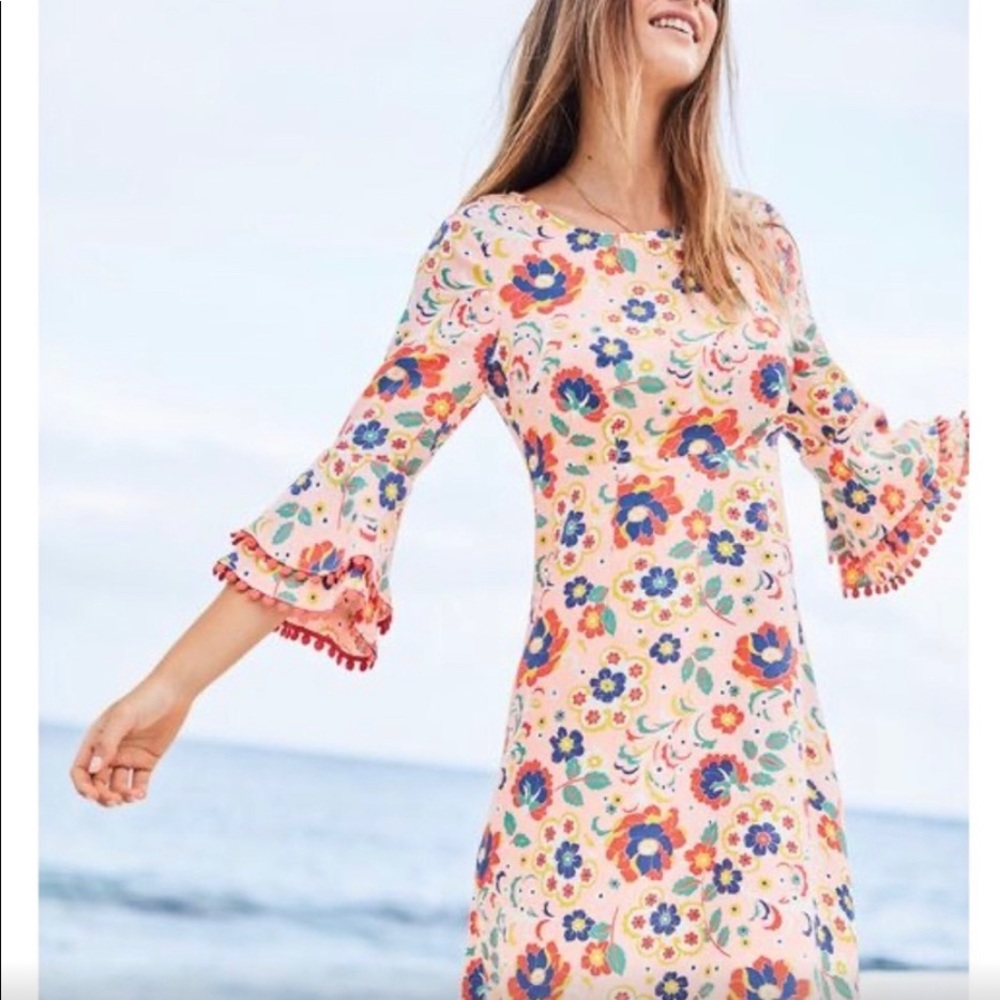NWT🌺 Boden Dress Carmen Pink Floral Bell Sleeve A-line, size 2R